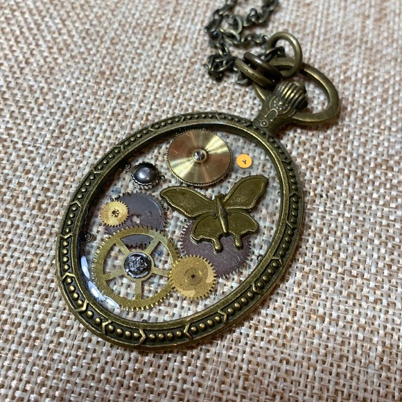 Steampunk Butterfly Gears 30” Necklace One of a kind Handmade unique - Picture 3 of 8